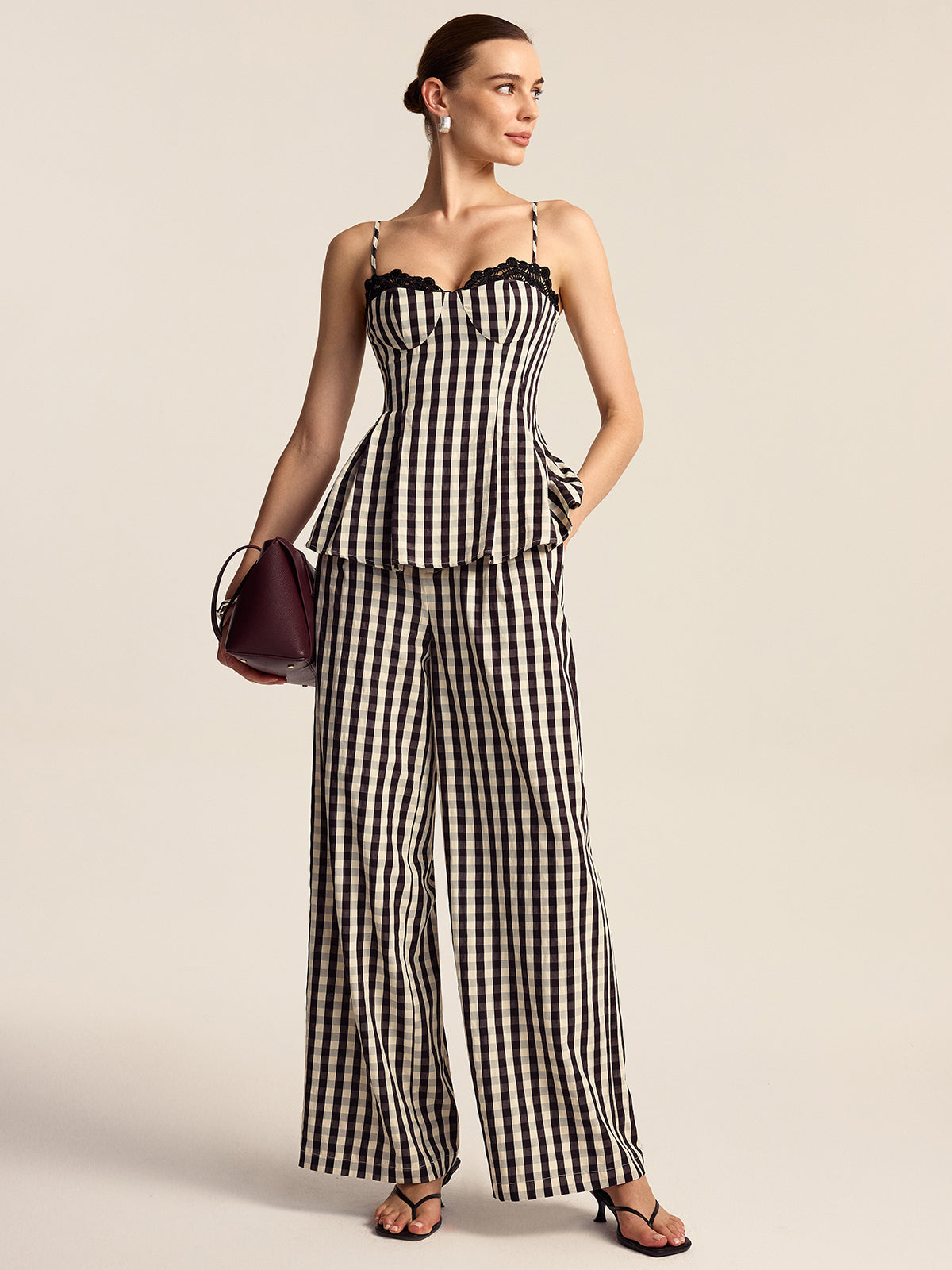 Gingham Wide-Leg Pants