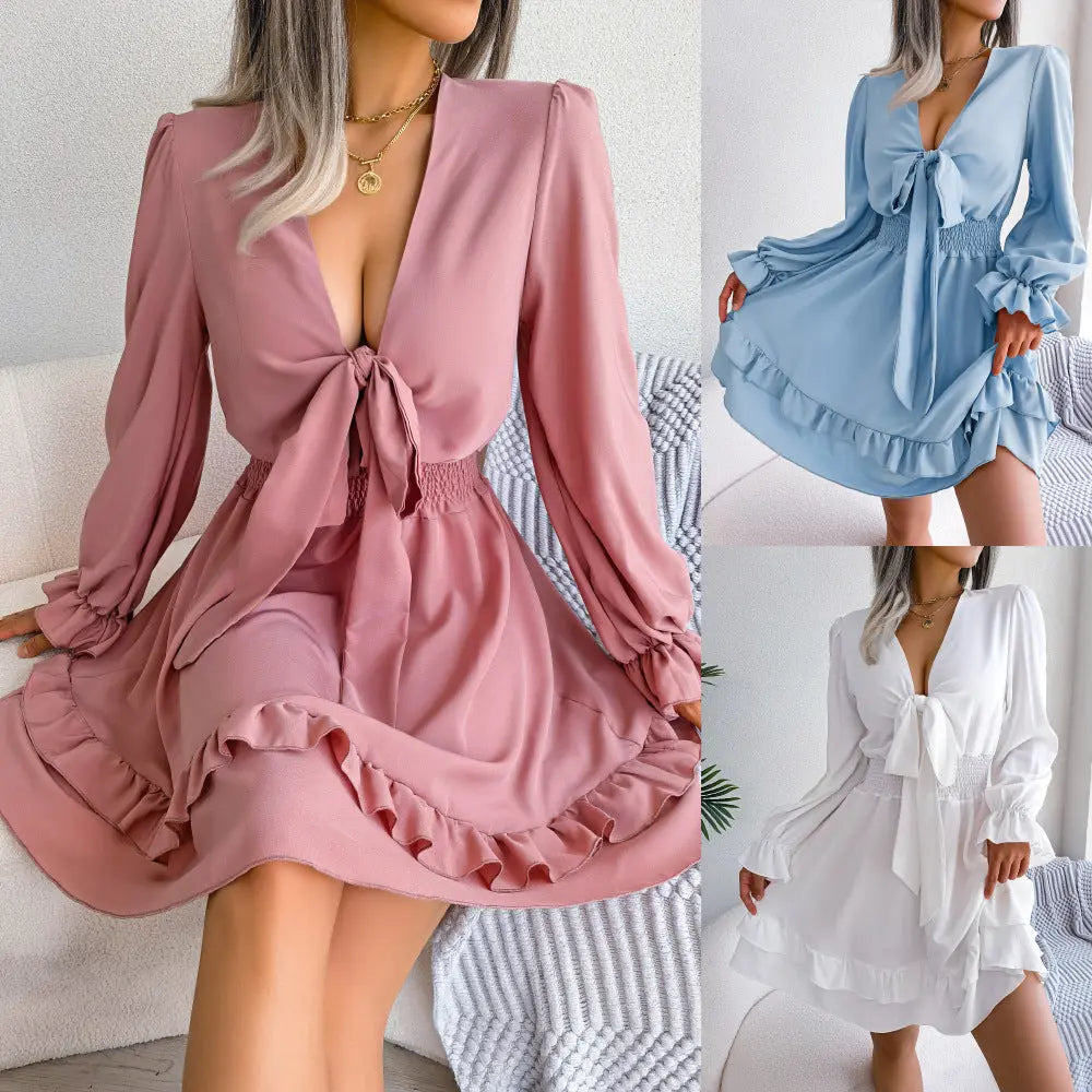 Summer Dresses V-neck Long Sleeve My Store