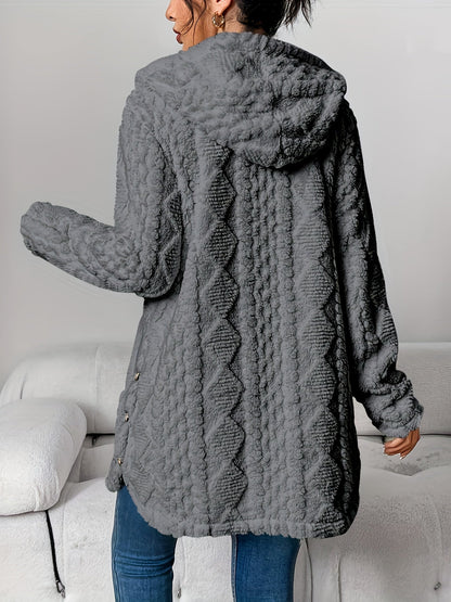 Fuzzy Fleece Button Down Jacket Hooded Open Front Cardigan Sweater