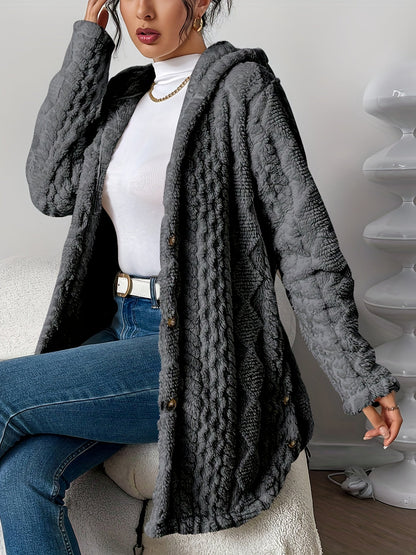 Fuzzy Fleece Button Down Jacket Hooded Open Front Cardigan Sweater