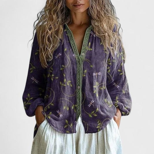 Ambra - Bluzka z nadrukiem w liście vintage