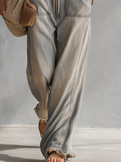 Retro Raw Hem Denim Jumpsuit