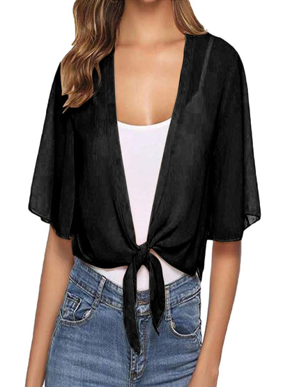 BreezeLite Tie-Front Chiffon Shrug