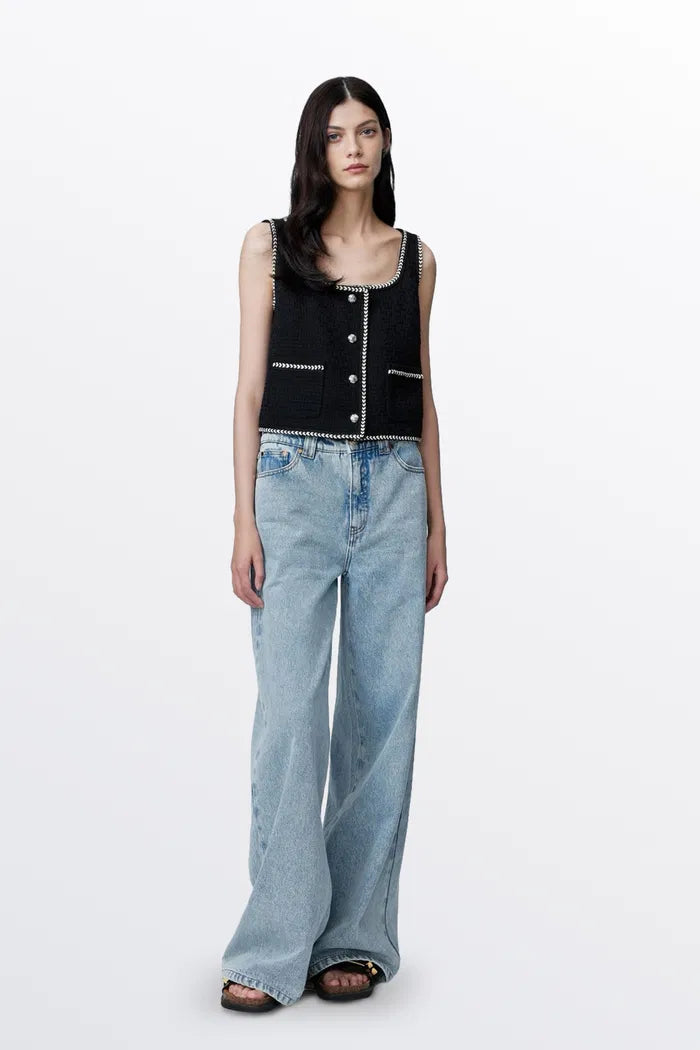 Hailey Contrast Trim Vest in Herringbone Tweed Davin Luxe