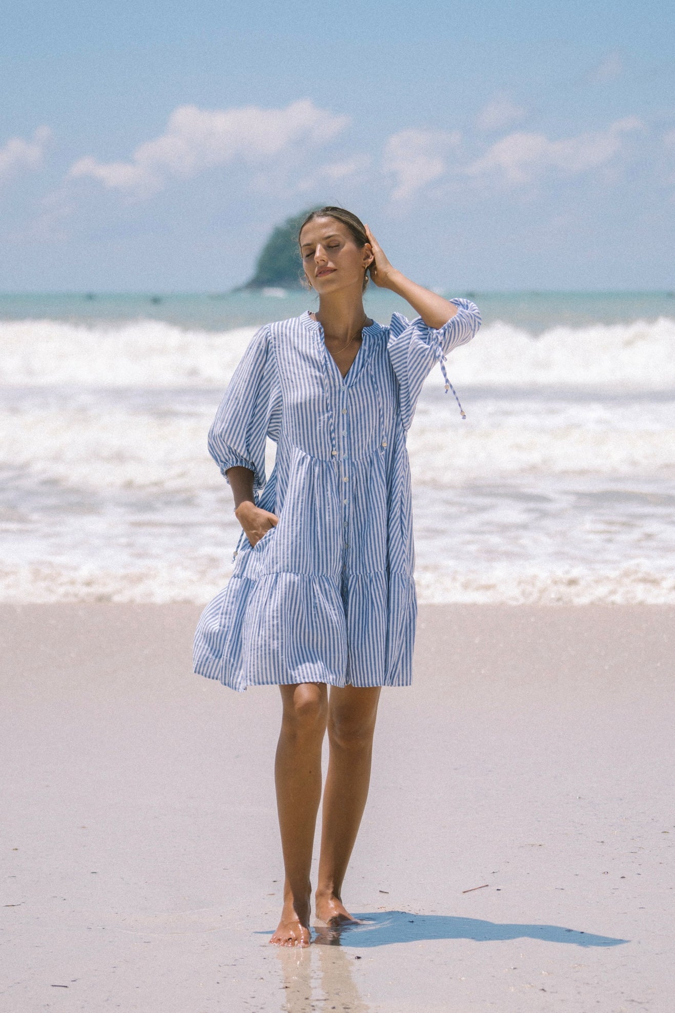 Blue Stripe Button Down Mini Dress