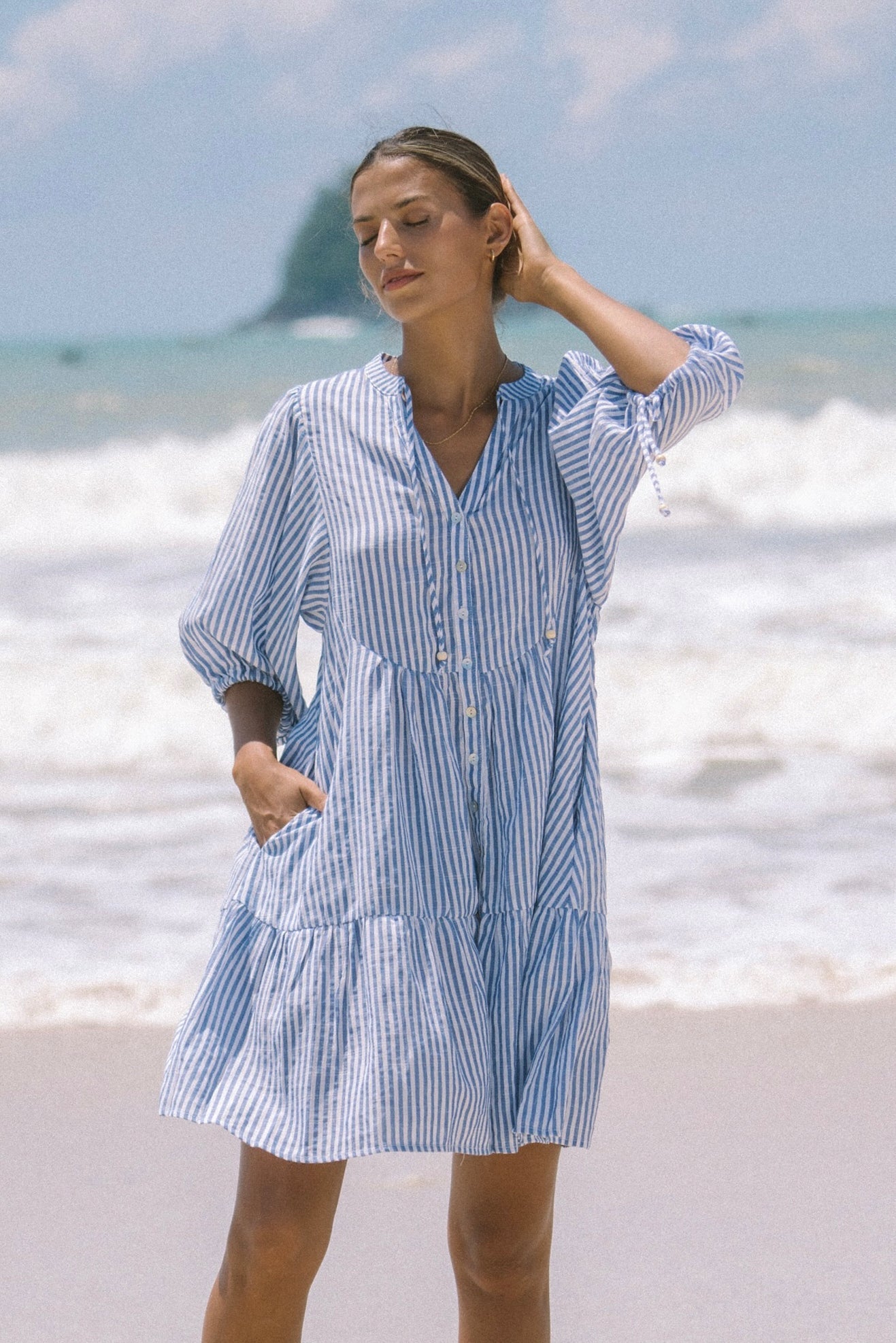 Blue Stripe Button Down Mini Dress