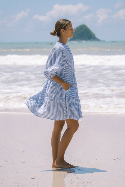 Blue Stripe Button Down Mini Dress