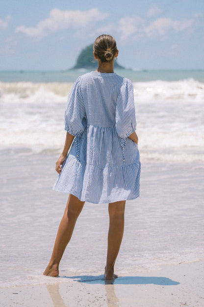 Blue Stripe Button Down Mini Dress