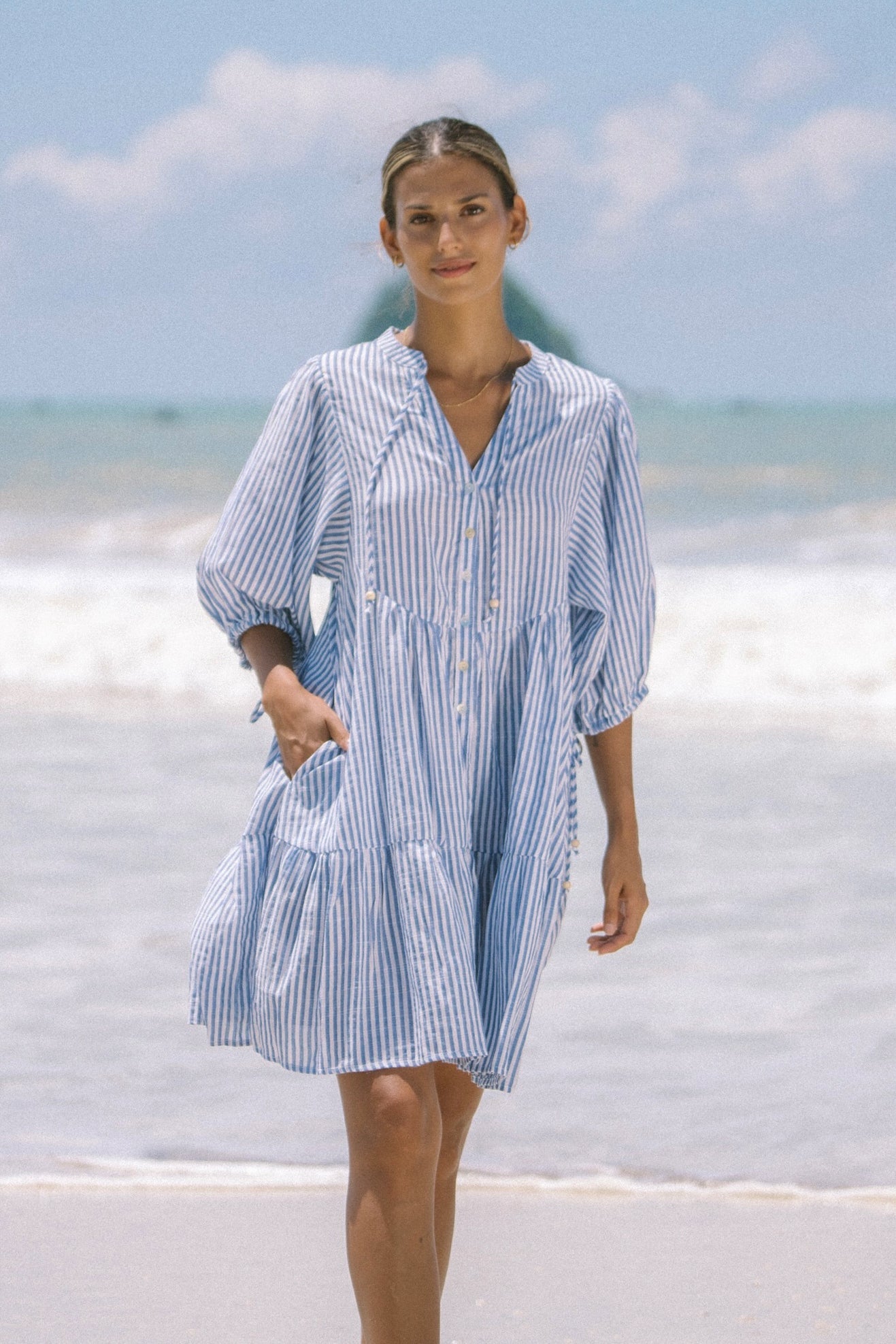 Blue Stripe Button Down Mini Dress