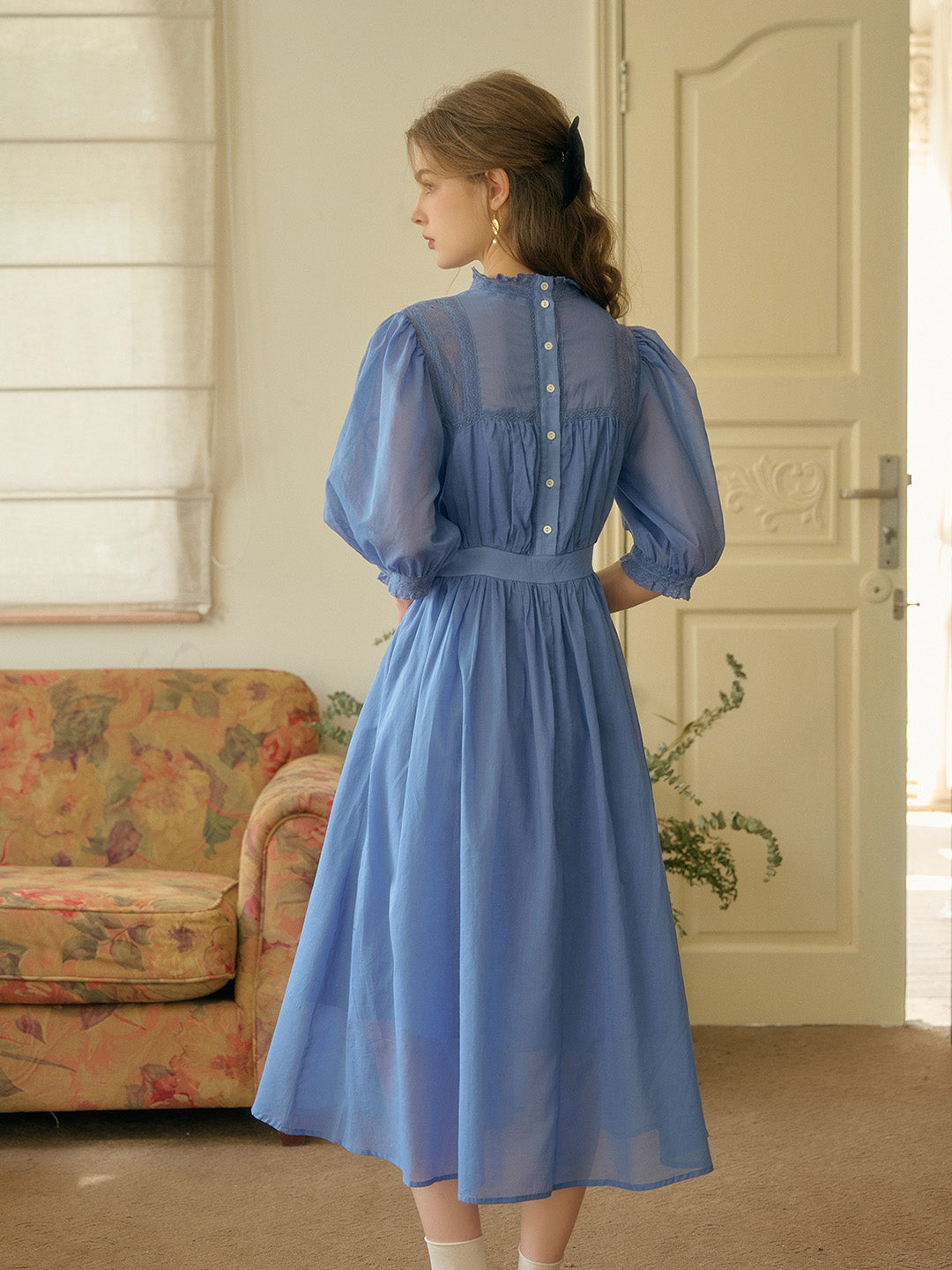 Averie Lace Panel Blue Dress Davin Luxe