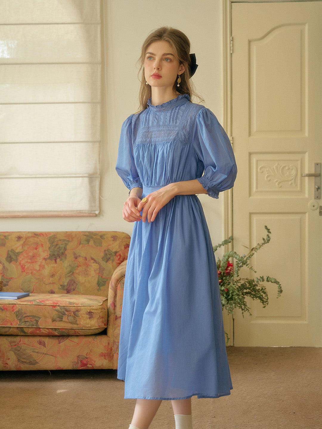 Averie Lace Panel Blue Dress Davin Luxe