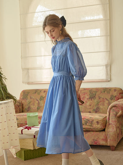 Averie Lace Panel Blue Dress Davin Luxe