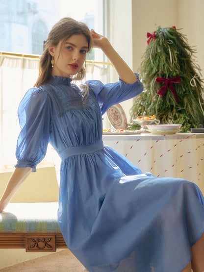 Averie Lace Panel Blue Dress Davin Luxe