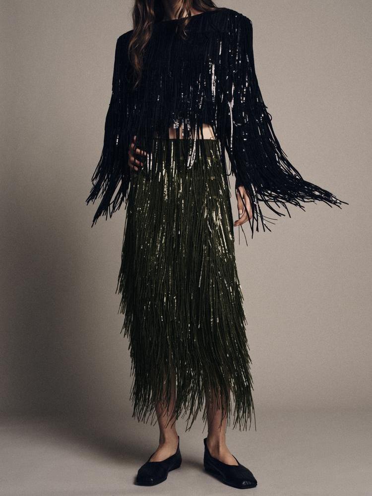 Luxe Sparkle Fringe Skirt