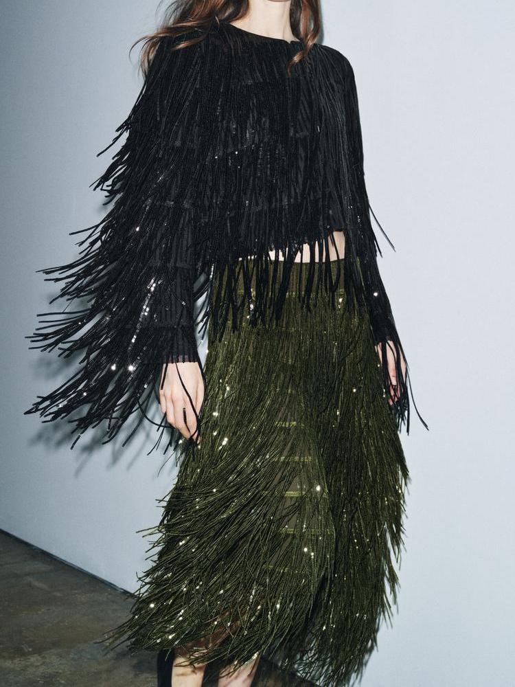 Luxe Sparkle Fringe Skirt
