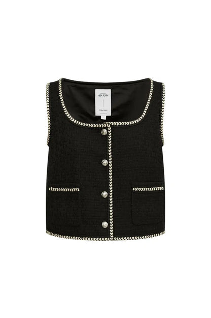 Hailey Contrast Trim Vest in Herringbone Tweed Davin Luxe