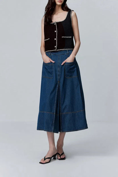 Hailey Contrast Trim Vest in Herringbone Tweed Davin Luxe