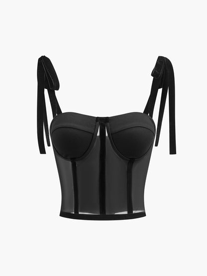 Semi-Sheer Tied Mesh Cami Crop Top