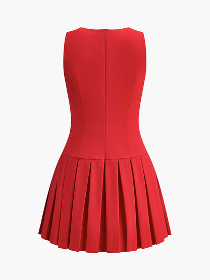 Metal-Button Pleated Tank Dress