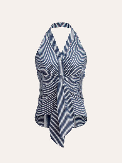 Striped Halter Tie Top