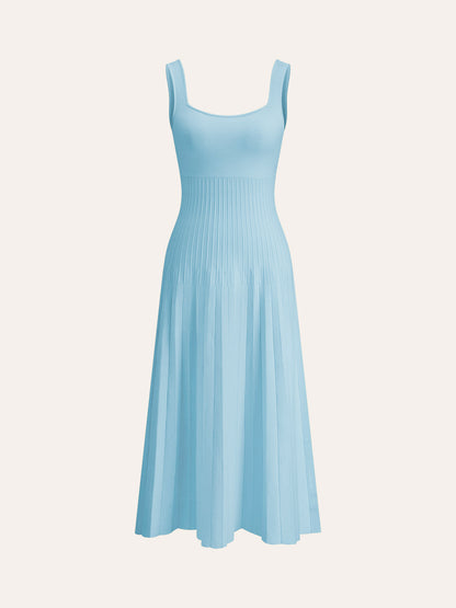 Square-Neck Ribbed Knit Dress