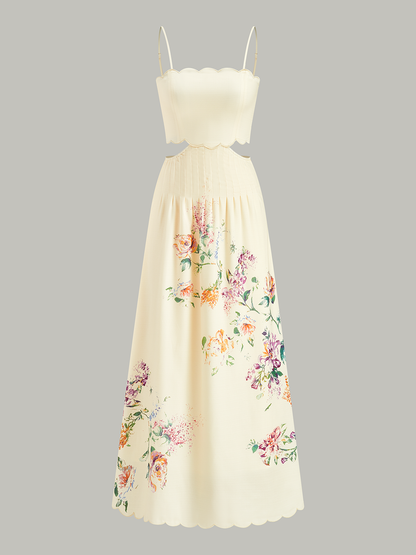 Floral Print Lace-Up Back Sleeveless Dress