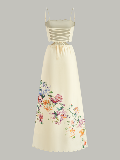 Floral Print Lace-Up Back Sleeveless Dress