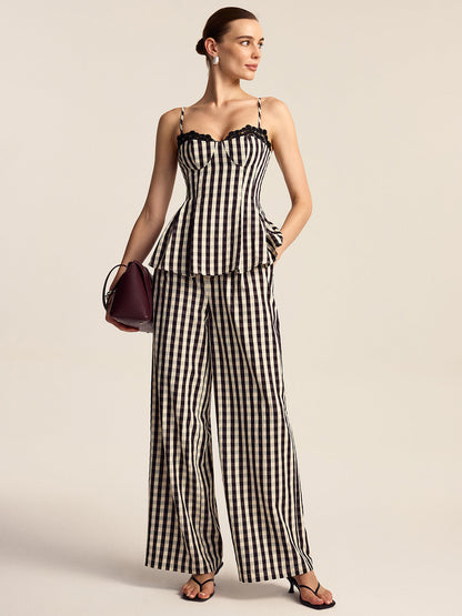 Gingham Wide-Leg Pants