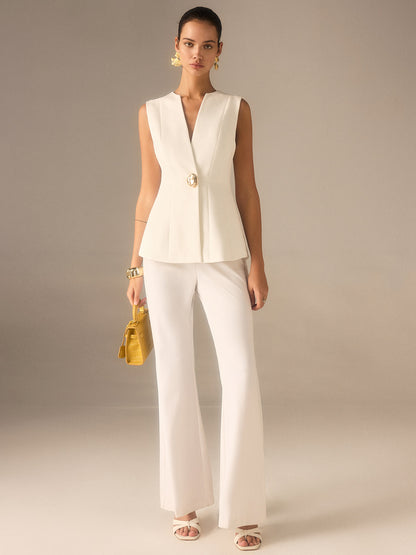Single Button V-Neck Vest