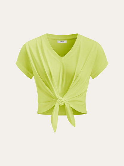 Knot Front V-Neck T-Shirt