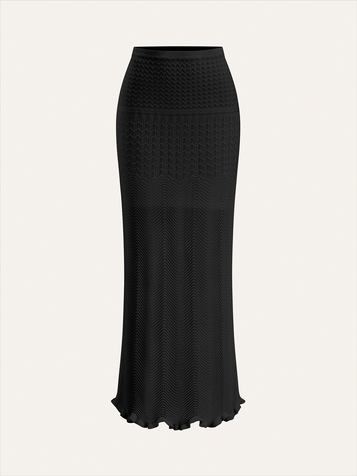 Wave Pattern Knit Maxi Skirt