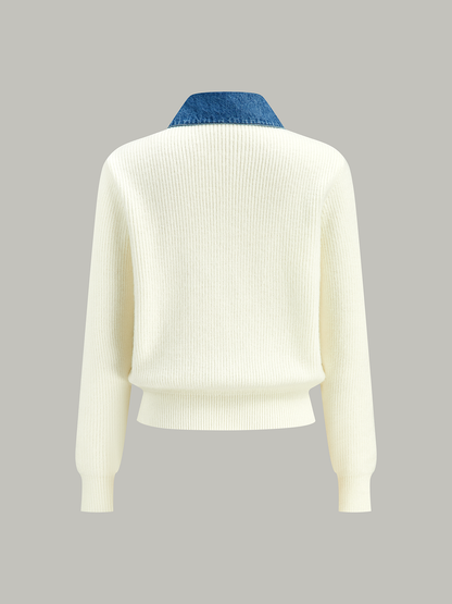 Denim Trim Button Knit Cardigan