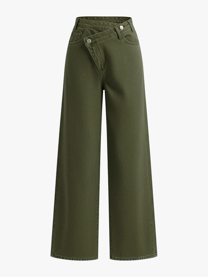 Asymmetric Waist Wide-Leg Jeans