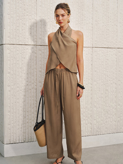 Halter Neck Top & Wide Leg Pants Set