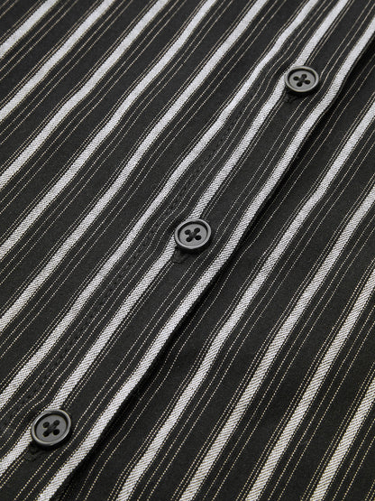 Striped Collared Sleeveless Tie Waist Midi Dress