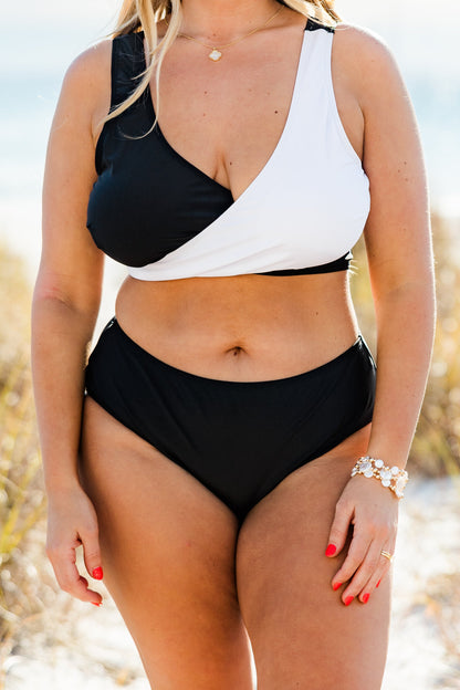 Catch Flights Swim Top, Black/White
