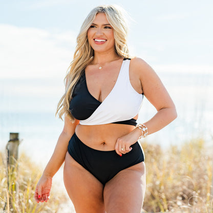 Catch Flights Swim Top, Black/White