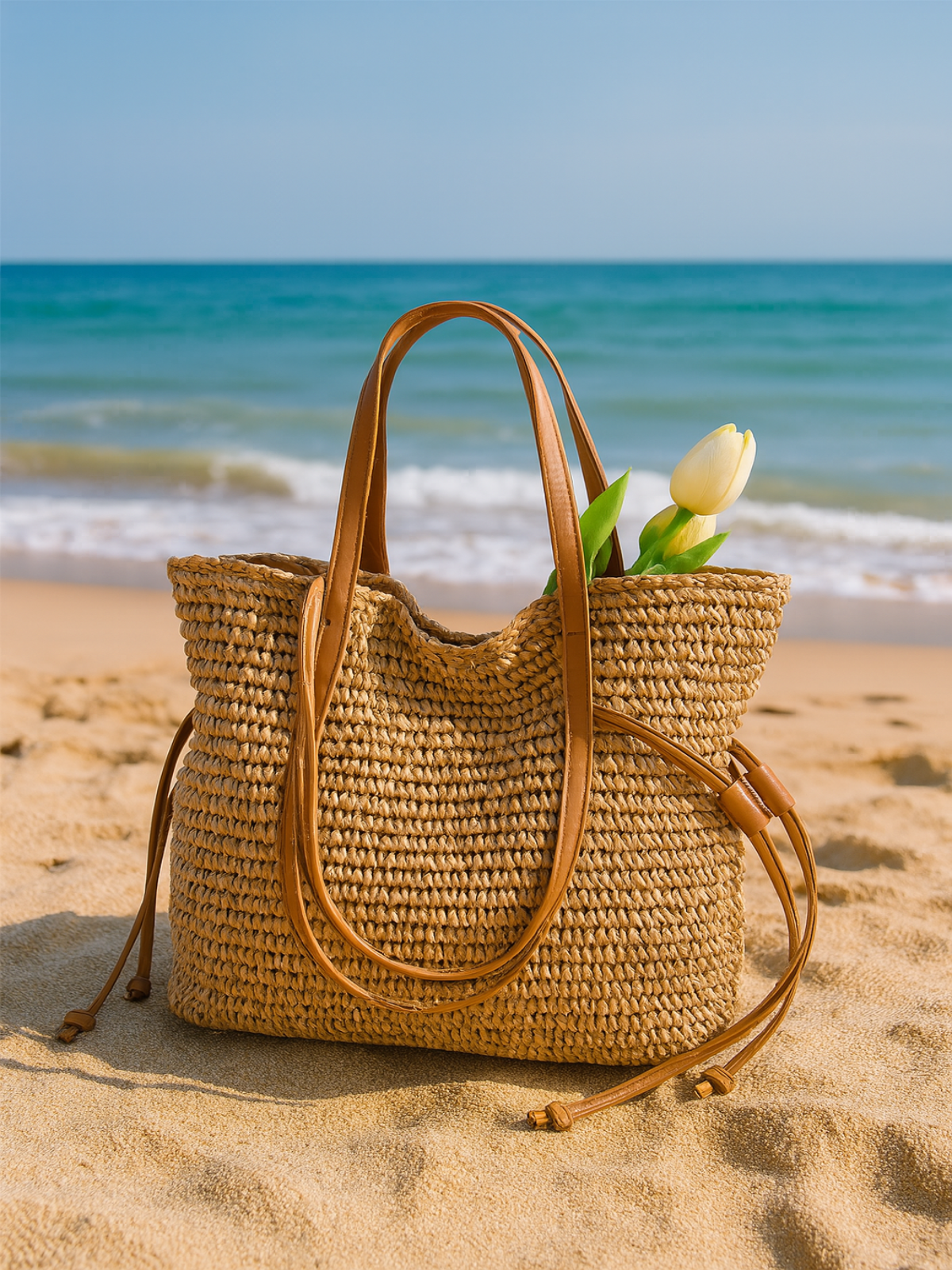 Frankie - Straw Woven Beach Bag