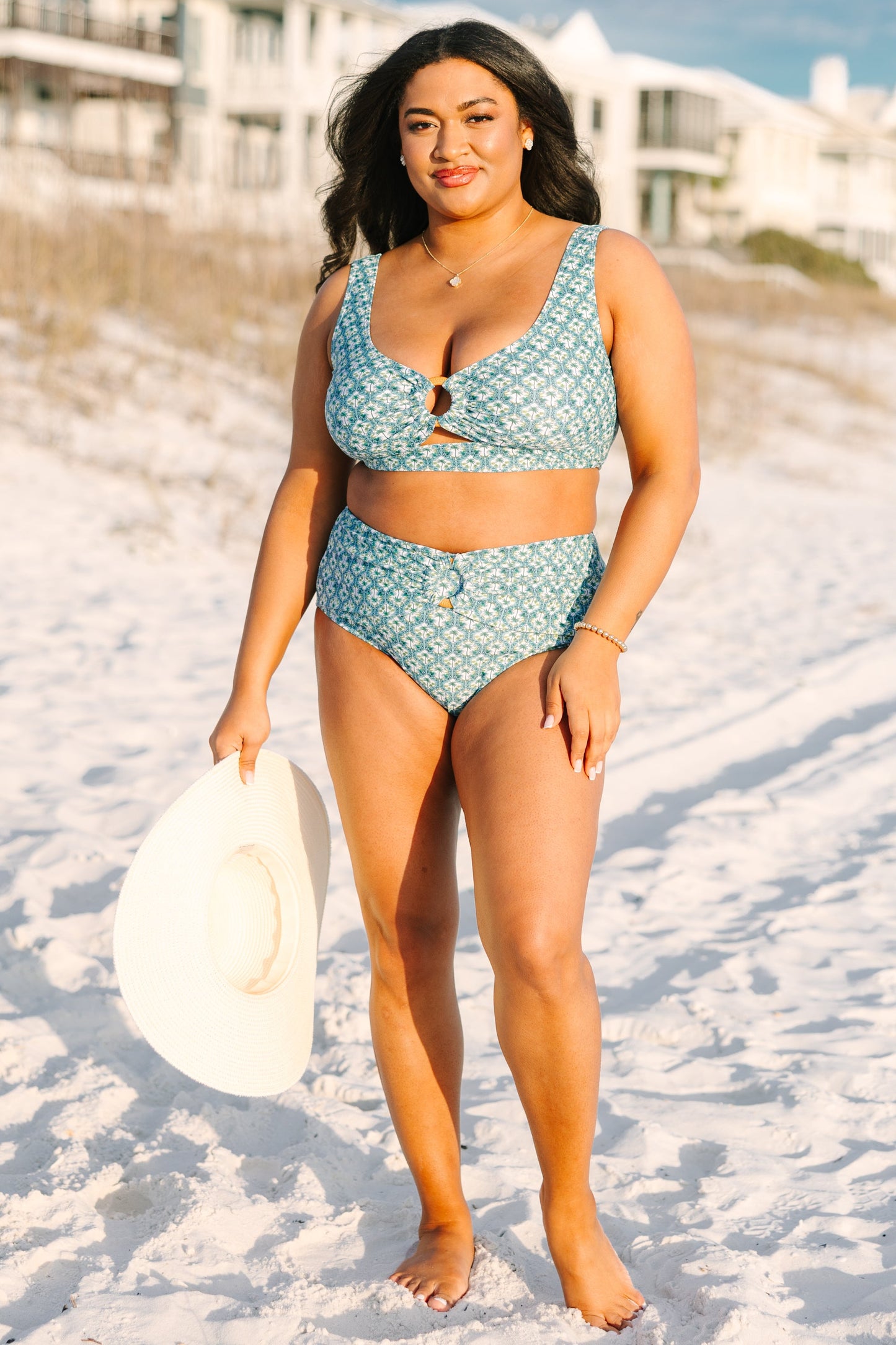 Electric Blossom Swim Top, Palm Leaf