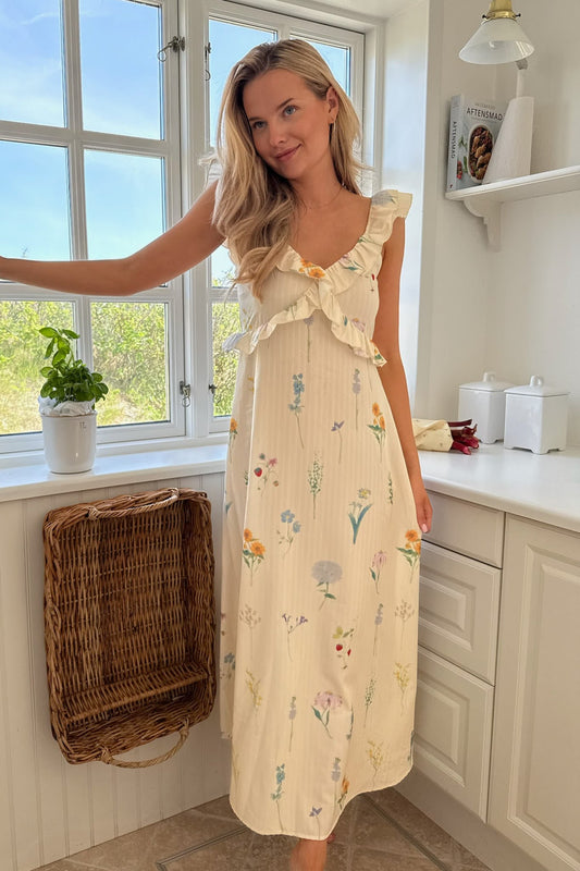 MelbaIC Dress - Off White Flower Print