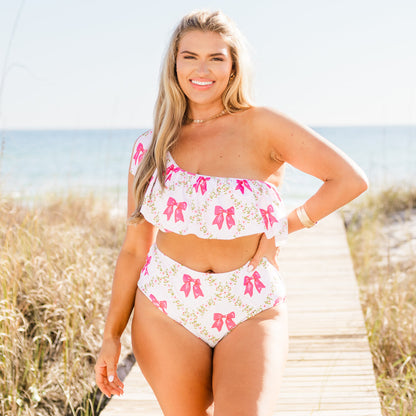 Let's Go Watch The Sunset Swim Bottom, Pink Bow