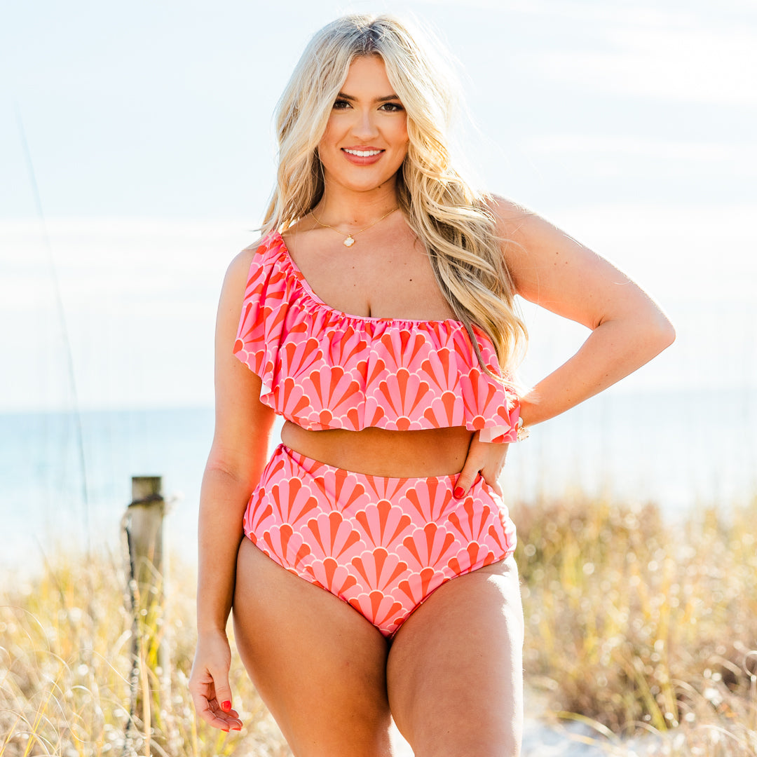 Let's Go Watch The Sunset Swim Top, Pink Geo