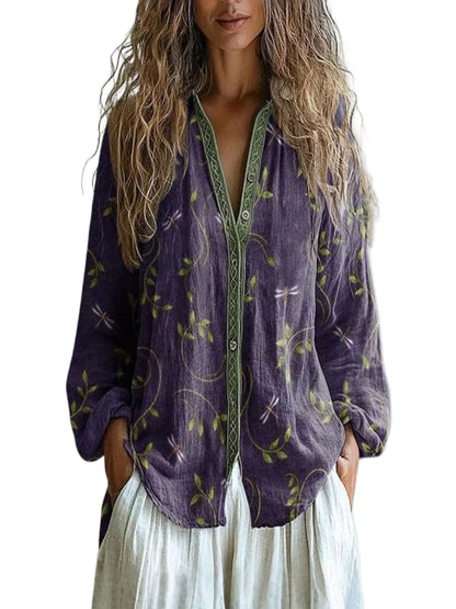 Amber™ I Vintage Leaf Print Blouse