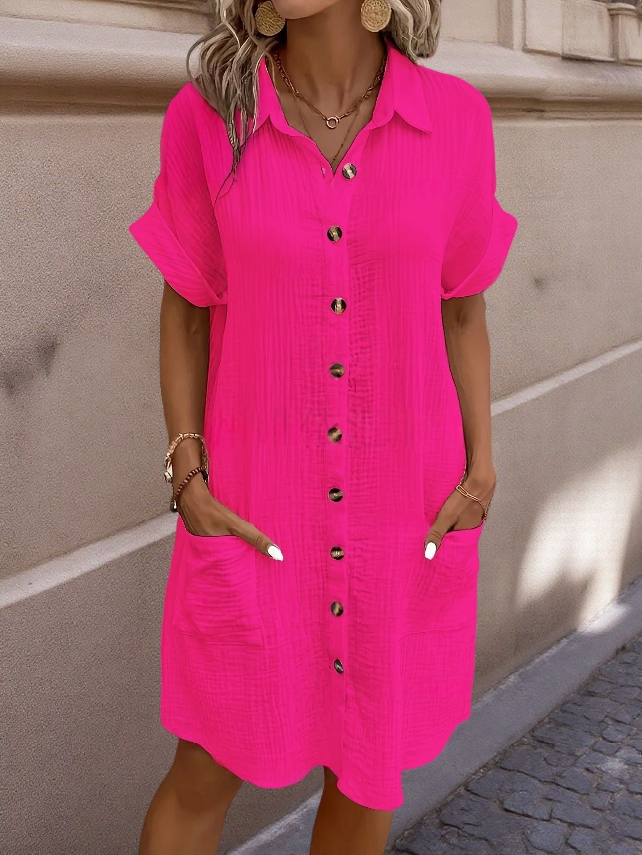 Monaco Button-Front Polo Shirt Dress