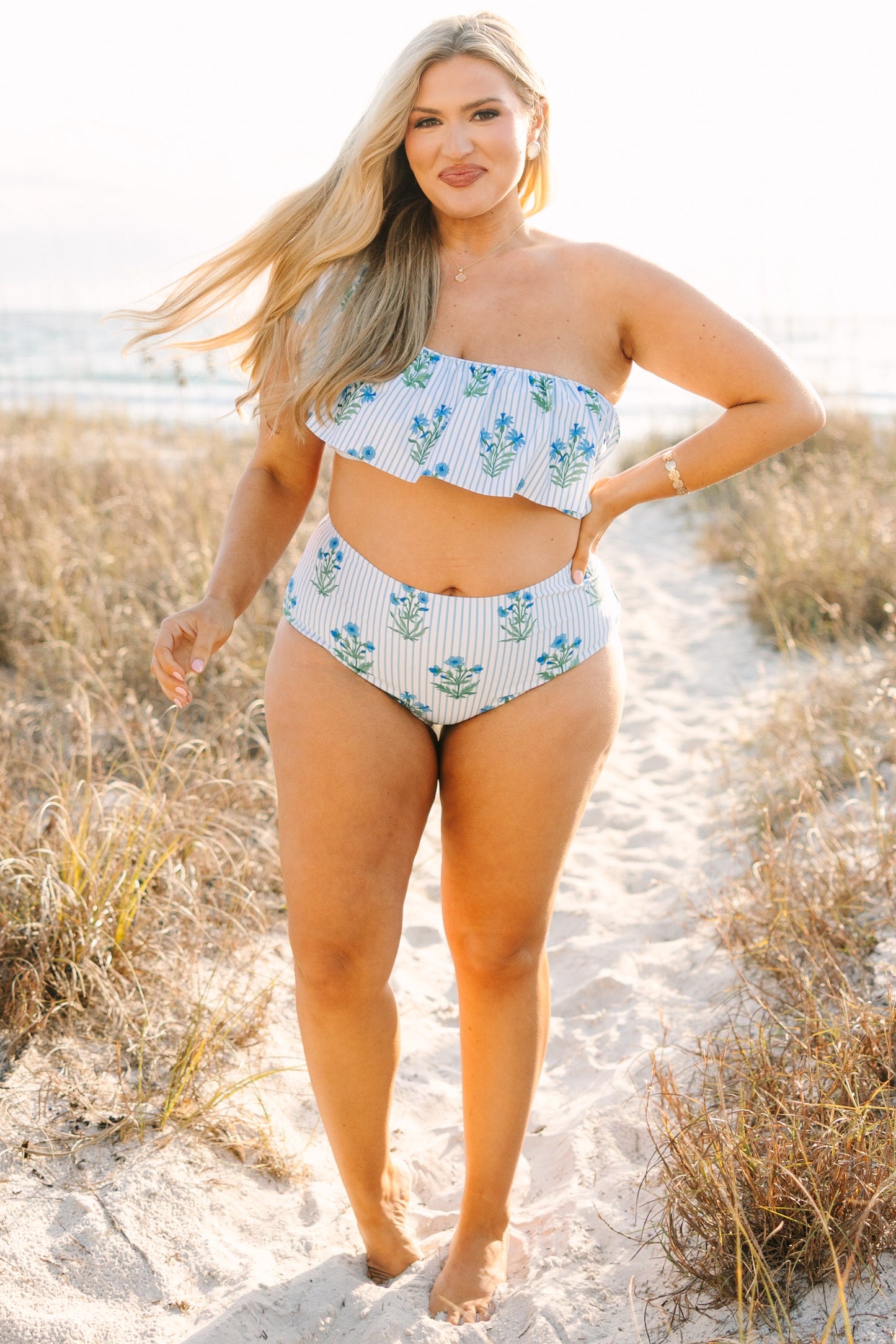 Poolside Petals Swim Top, Blue