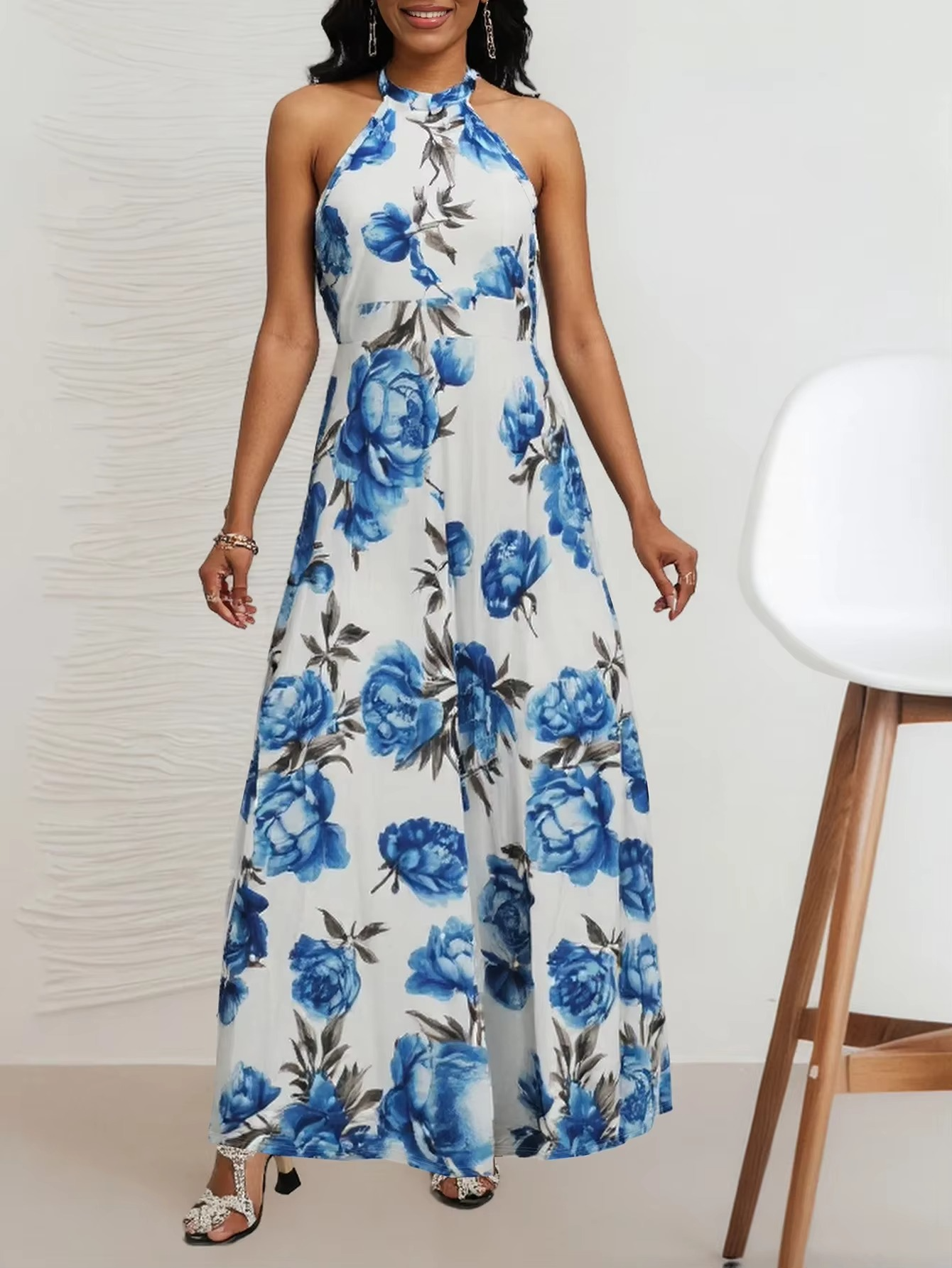Blue Blossom Backless Maxi