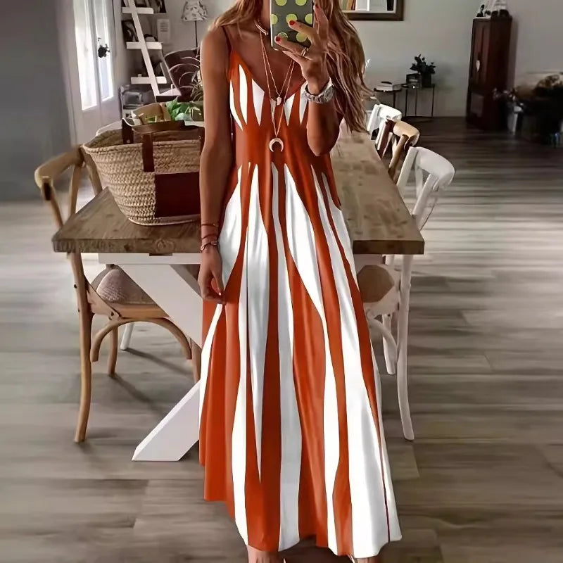 Florence Striped V-Neck Maxi Dress - Orange