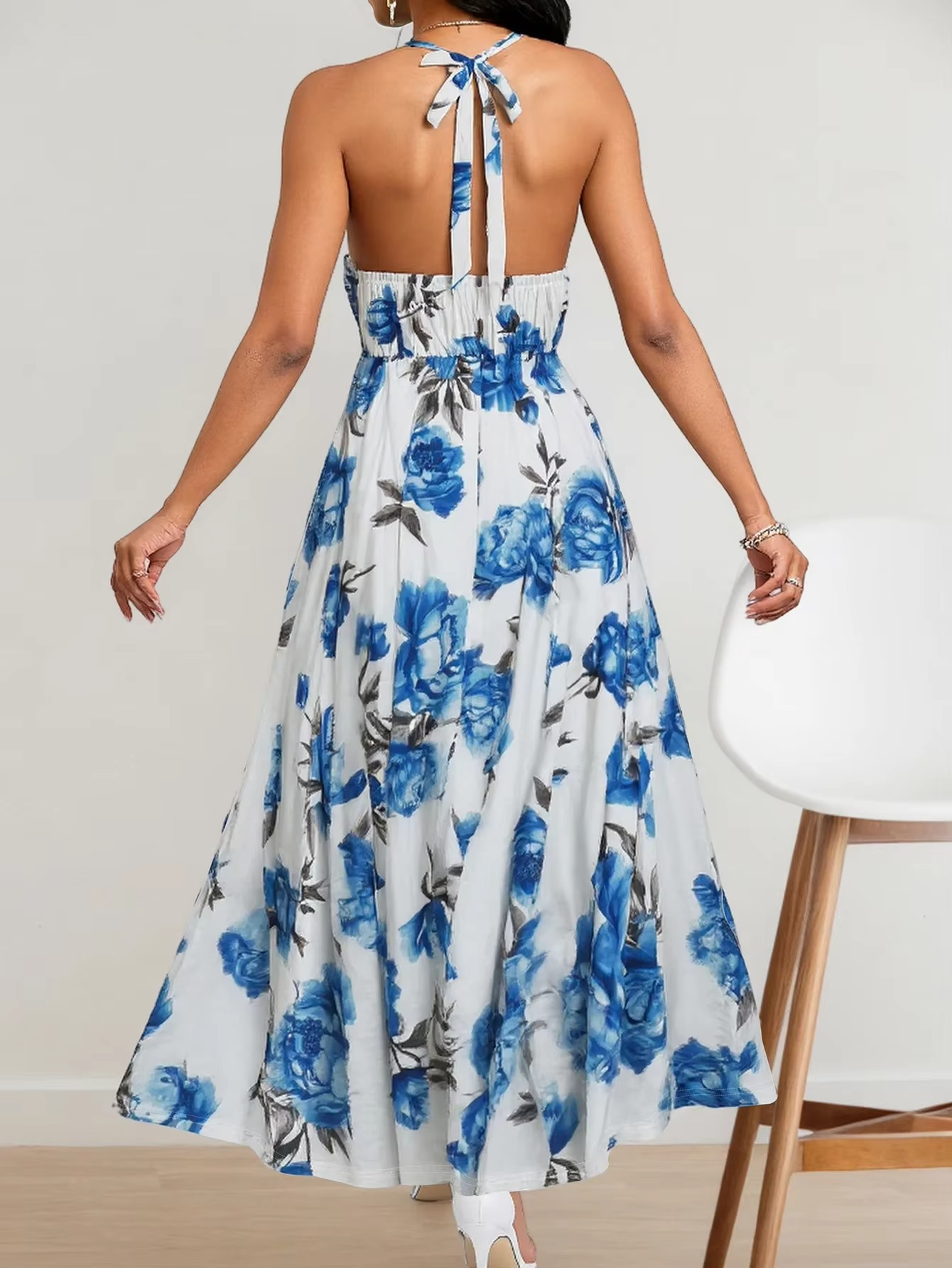 Blue Blossom Backless Maxi