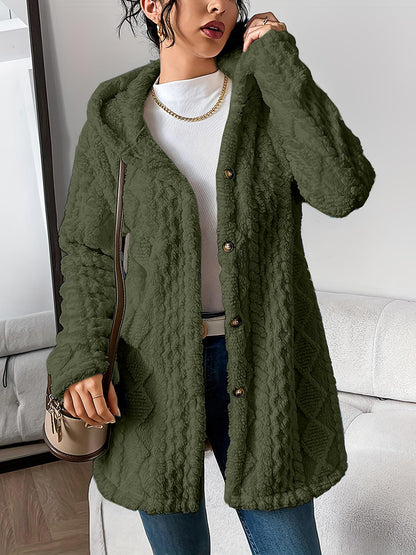 Fuzzy Fleece Button Down Jacket Hooded Open Front Cardigan Sweater
