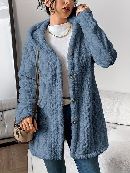 Fuzzy Fleece Button Down Jacket Hooded Open Front Cardigan Sweater